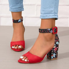 Celia - Block Heel with Print Detail — Red