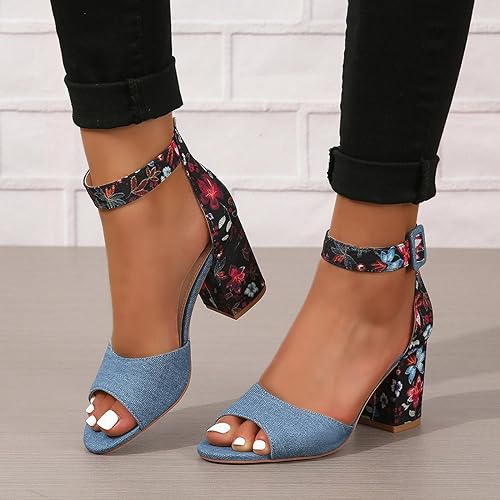 Celia - Block Heel with Print Detail — Blue