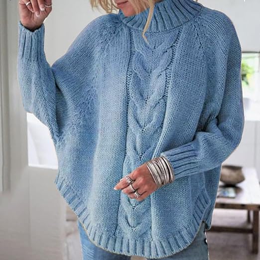 Evie - Cable Knit Oversized Jumper — Blue