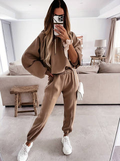Stephanie - Oversized Hoodie Jogger Set — Khaki