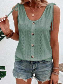 Erica - Eyelet Button Tank Top — Green