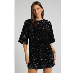 Isabella - Sequin Shift Dress — Black