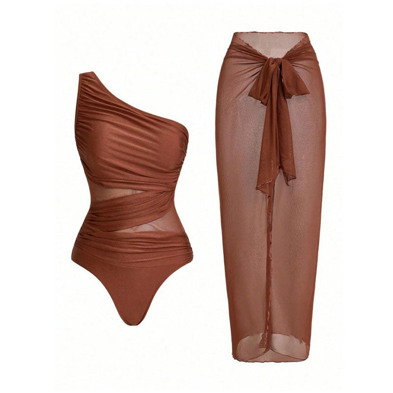 Virginia - One Shoulder Bikini with Sarong — Camel
