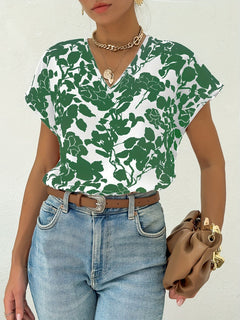 Lavender - Floral V Neck Blouse — Green