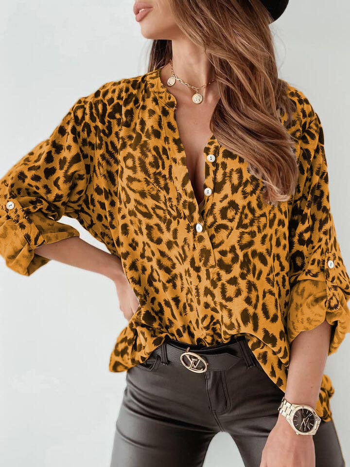 Amy - Leopard Print Button Shirt — Yellow