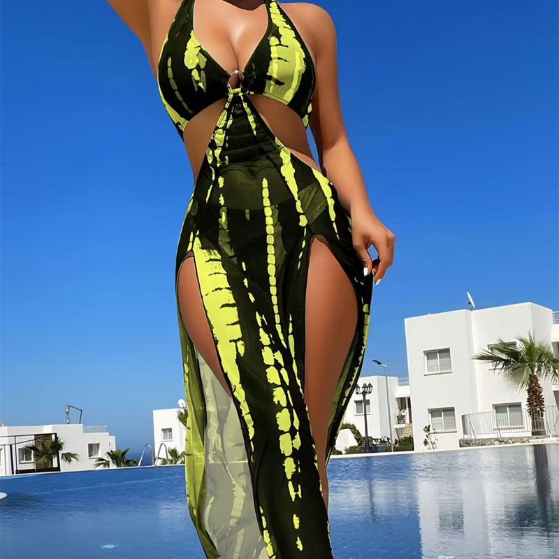 Victoria - Tie Dye Bikini with Cover Up — Yellow 2-piece Set