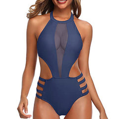 Paulette - Leopard Mesh Panel Swimsuit — Navy Blue