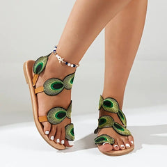 Annabelle - Peacock Feather Sandals — Green