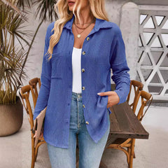 Aria - Textured Button Shirt — Denim blue