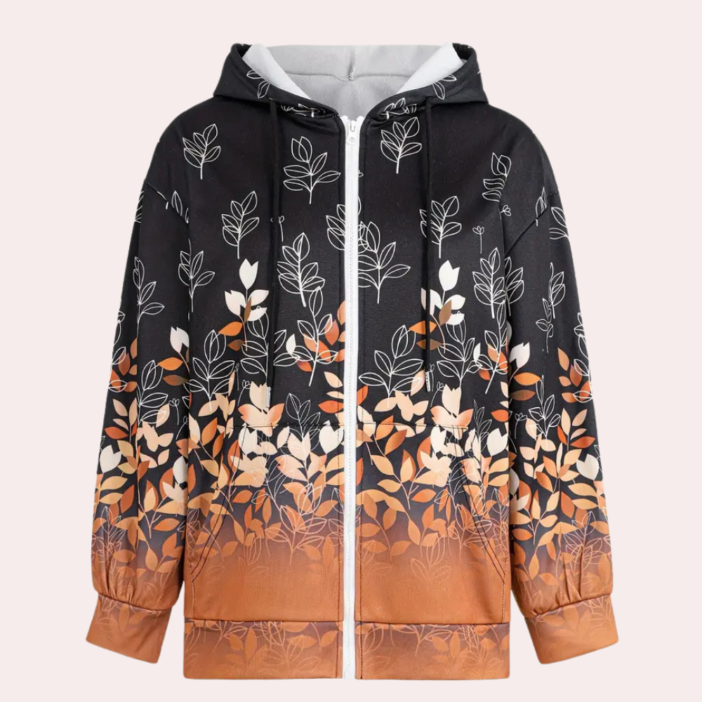 Florence - Floral Print Sherpa Hoodie — Brown