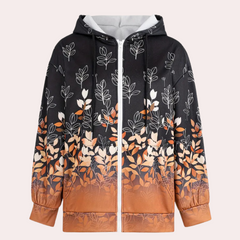 Florence - Floral Print Sherpa Hoodie — Brown