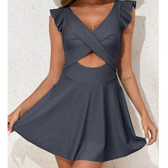 Ophelia - Ruffle Cross Swim Dress — Grey