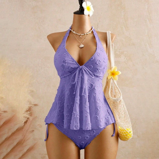 Adelaide - Textured Halter Two Piece — Purple