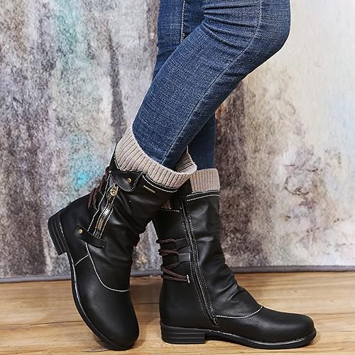 Delaney - Mid Boots with Knit Cuff — Black