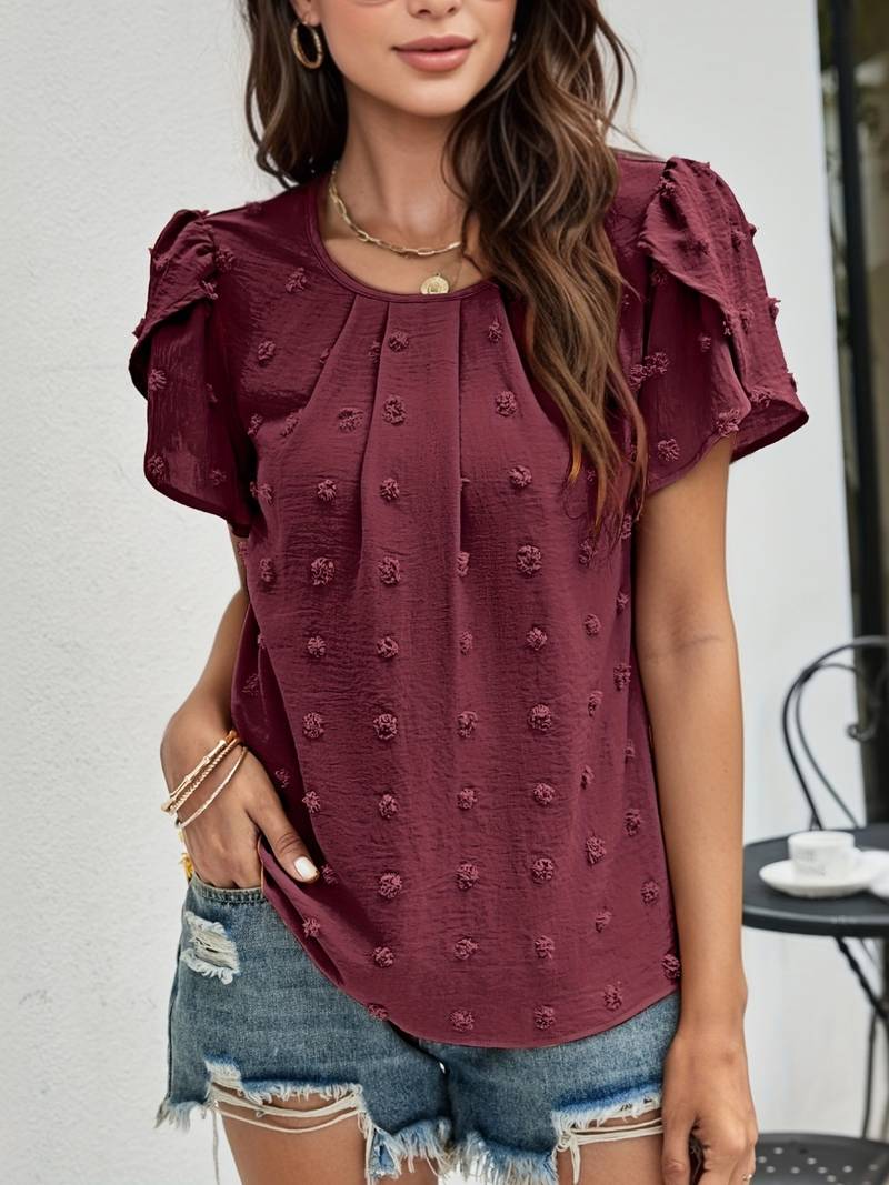 Francesca - Dobby Dot Puff Sleeve Top
