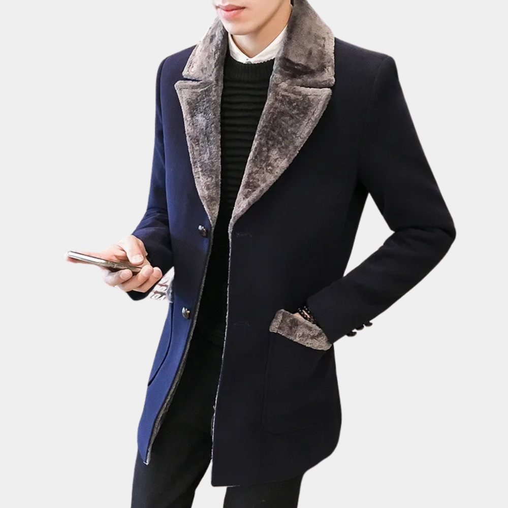 Wesley - Long Coat with Fur Collar