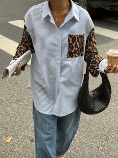 Emily - Striped Shirt with Leopard Pocket