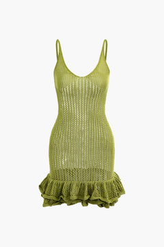 Sienna - Crochet Knit Mini Dress — GREEN