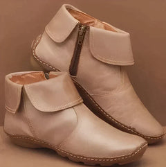 Matilde - Velcro Strap Ankle Boots — Beige