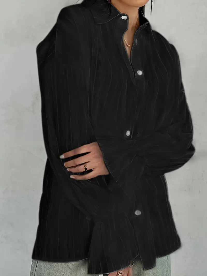 Delilah - Striped Oversized Shirt — Black
