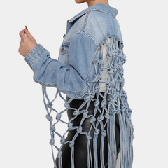 Therese - Cropped Denim Jacket with Fringe