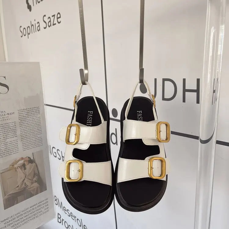 Genevieve - Two Strap Platform Slides — White