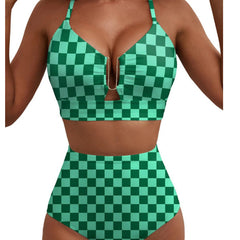Gwendolyn - Floral Bikini with Gold Trim — Green Plaid