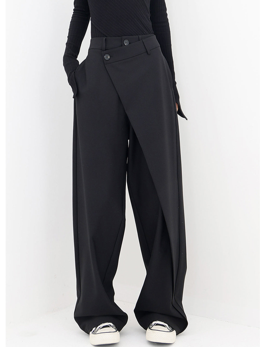 Madeleine - Wrap Front Wide Trousers — Black