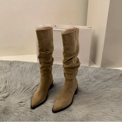 Daphne - Slouch Pointed Knee Boots — Khaki