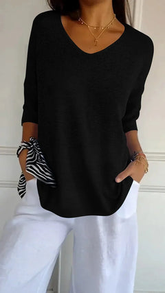 Cordelia - V Neck Knit Top — Black