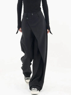 Seraphina - Asymmetric Wrap Trousers — Black