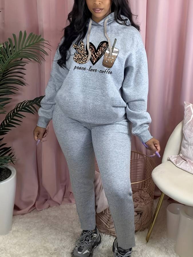 Charmaine - Slogan Hoodie and Joggers Set — Grijs