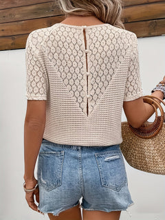 Daphne - Waffle Top with Lace Sleeves