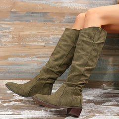 Zoe - Suede Slouch Knee High Boots — Khaki