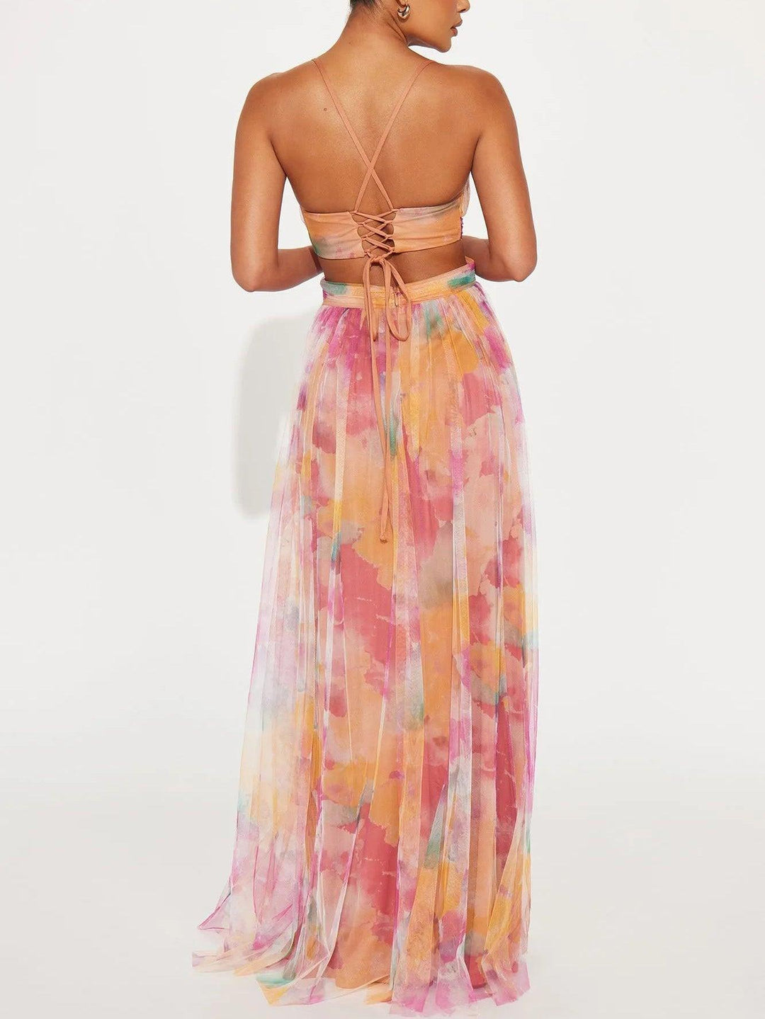 Aurelie - Painted Floral Tulle Maxi Dress