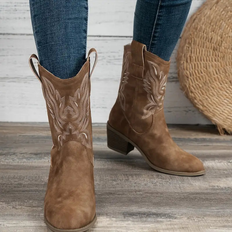Natalie - Western Boots with Stitching