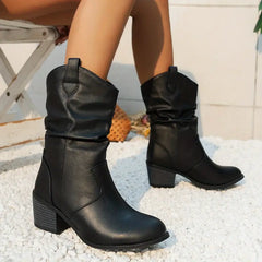 Kirsten - Slouch Western Mid Boots — Black