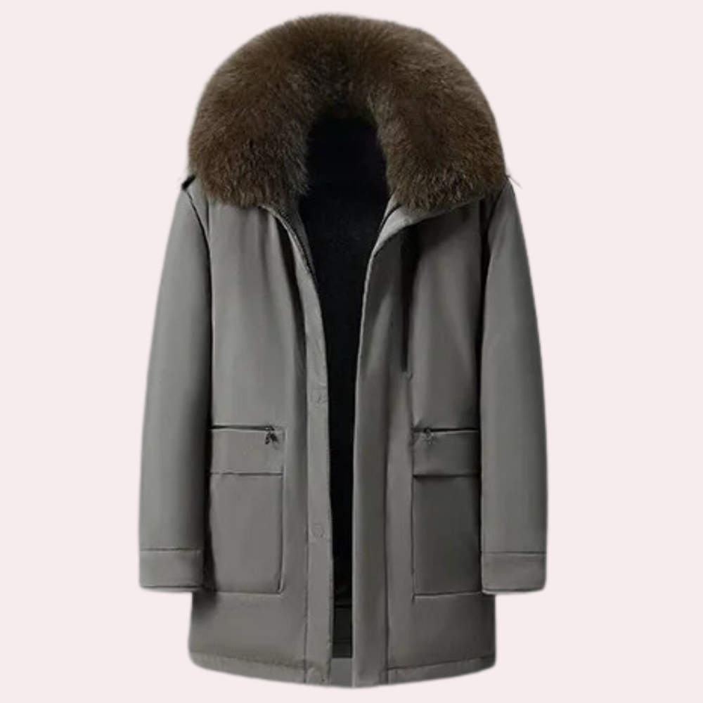 Sebastian - Coat with Oversized Fur Collar — Grey