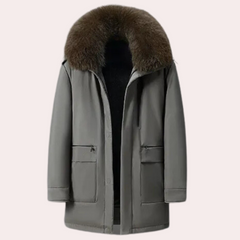 Sebastian - Coat with Oversized Fur Collar — Grey