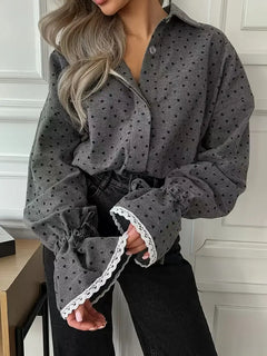 Addison - Dot Print Blouse with Lace