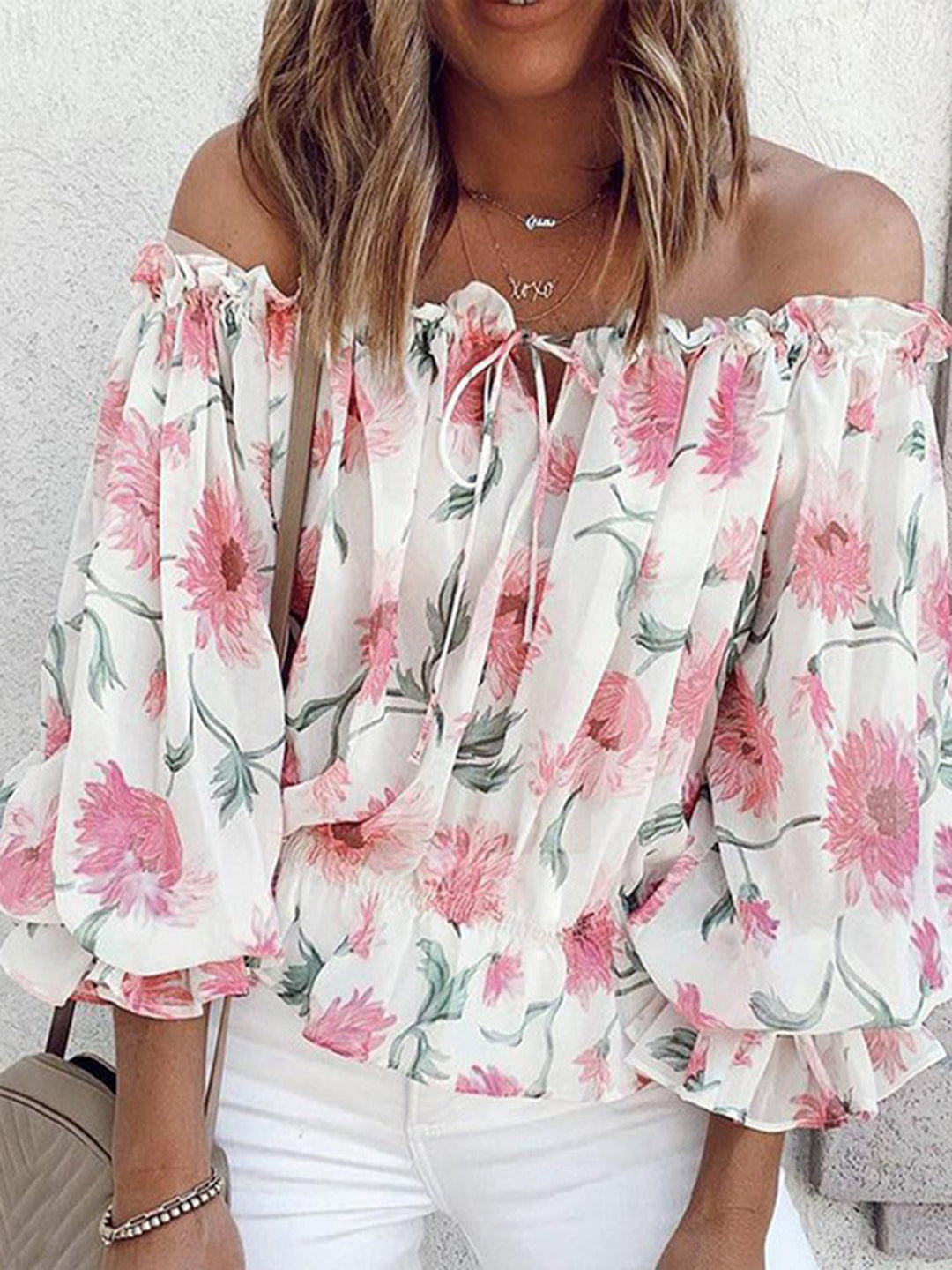 Mila - Floral Off Shoulder Blouse — White