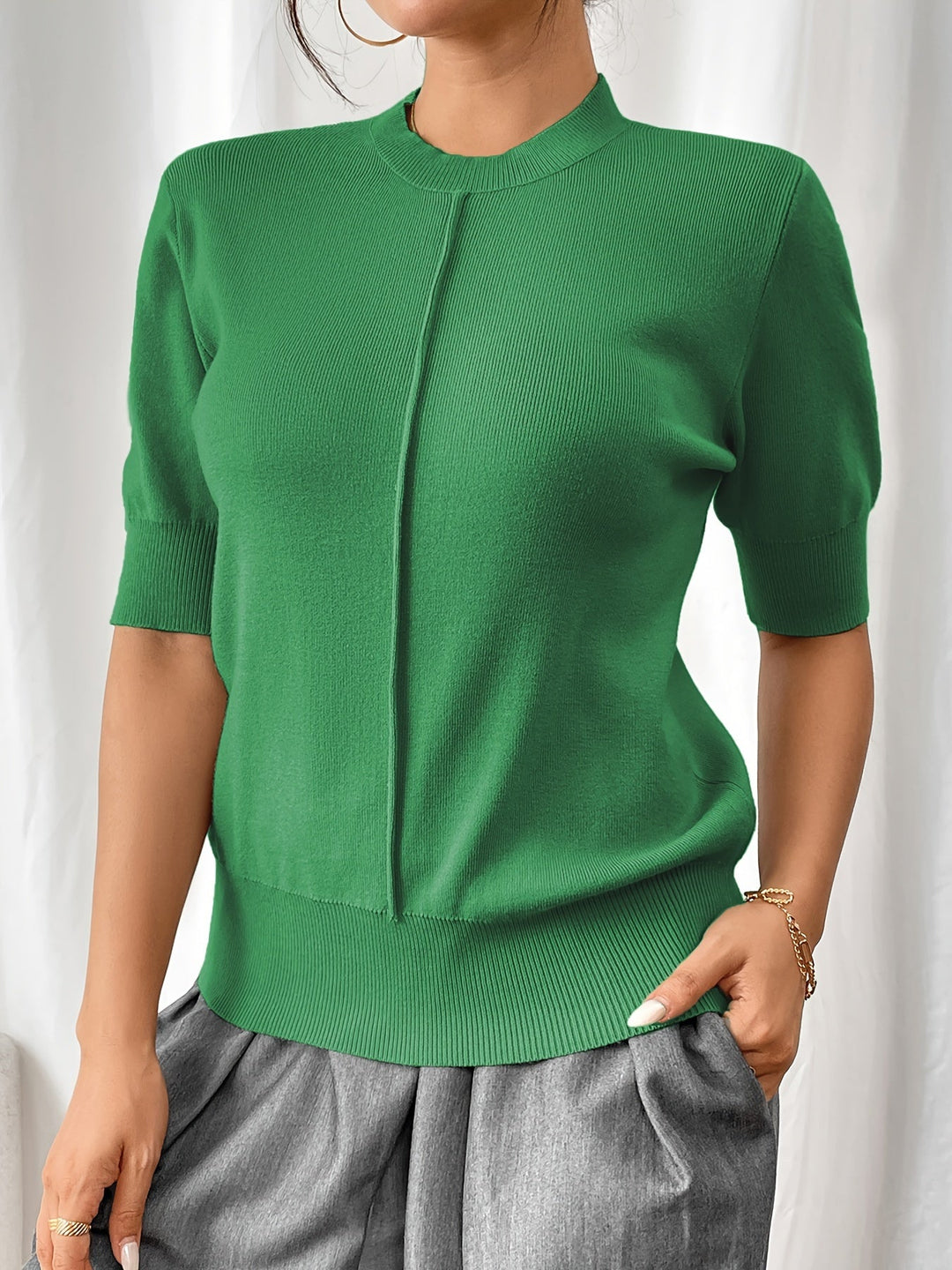 Elise - Knit Short Sleeve Top — Green