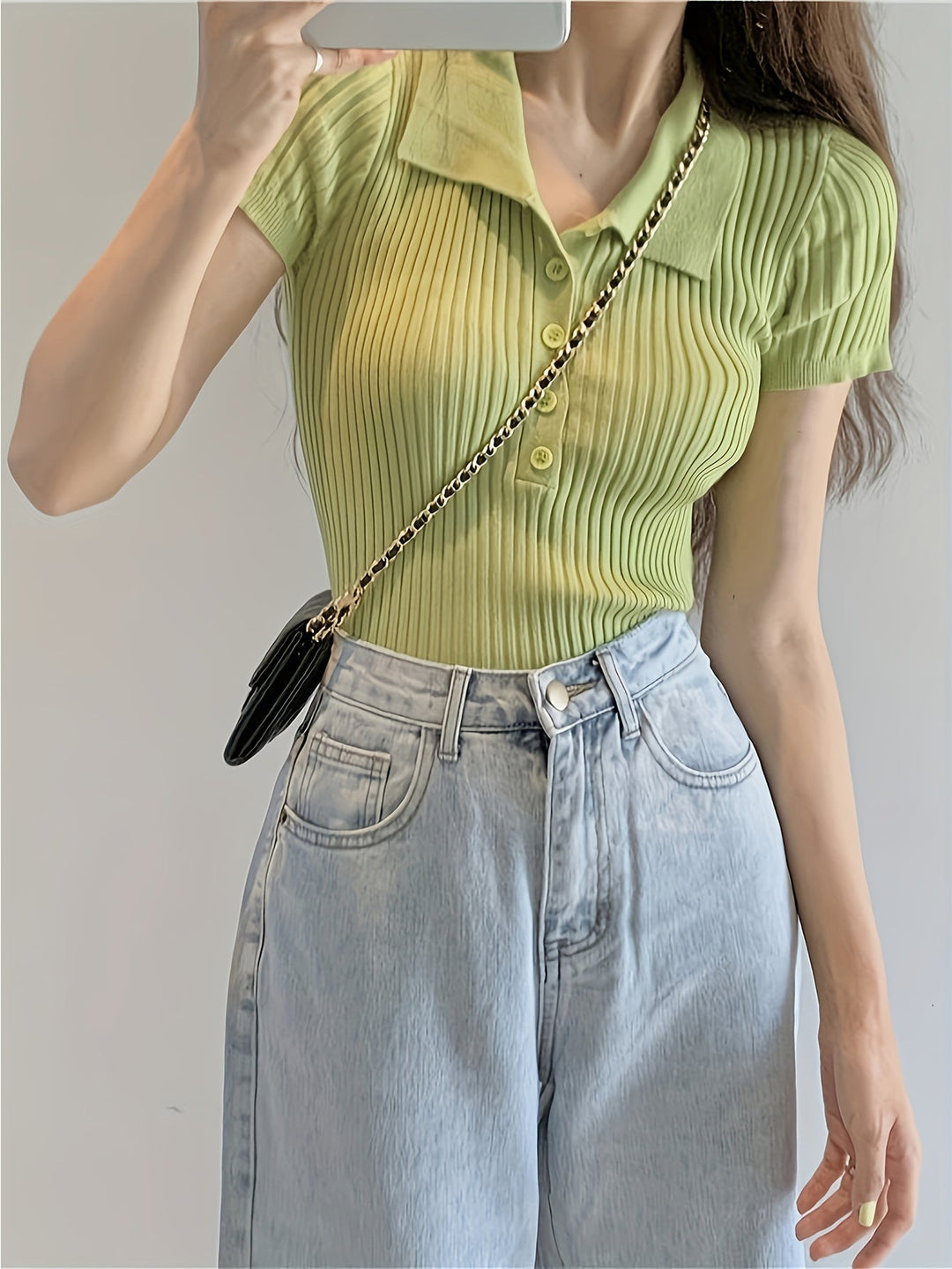 Chloe - Ribbed Knit Collar Top