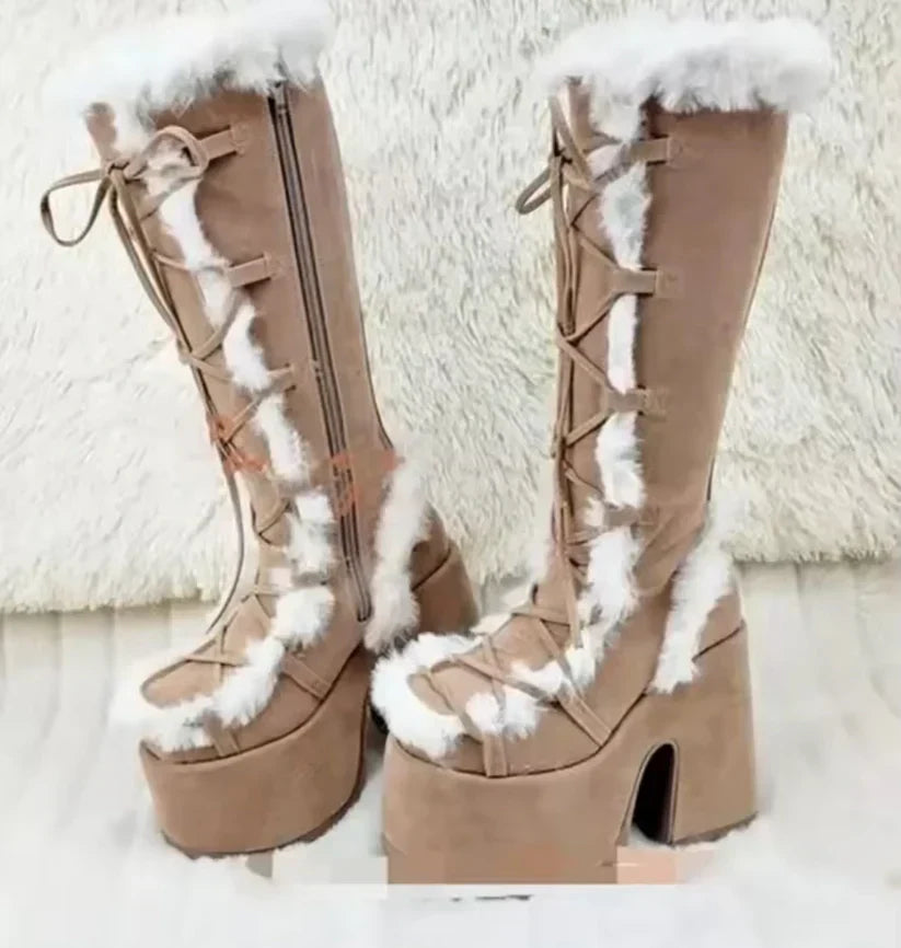 Phoebe - Lace up Faux Fur Boots — Brown