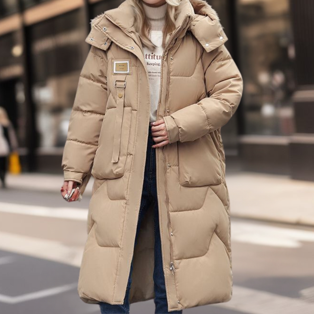 Georgie - Long Hooded Puffer Coat — Khaki