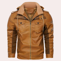 Reuben - Tan Leather Biker Jacket — Brown
