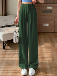 Genevieve - Straight Wide Leg Trousers — Dark Green