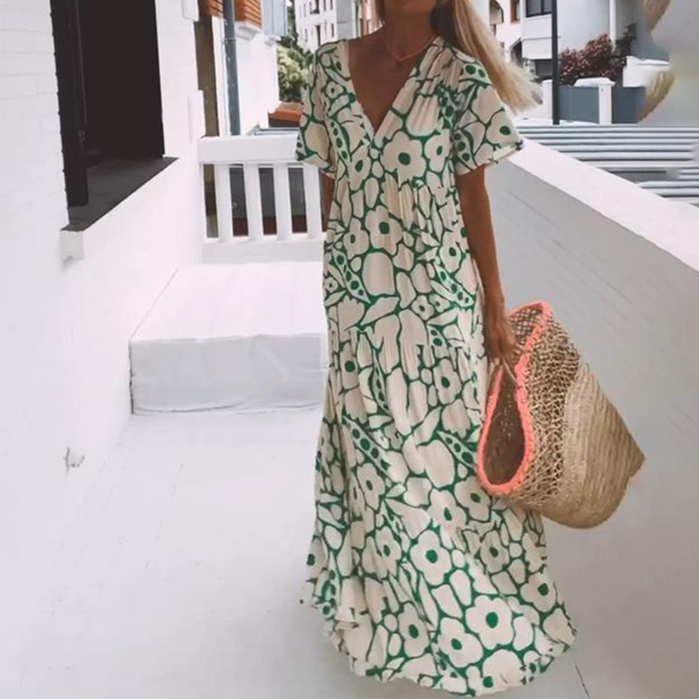 Wilhelmina - Print Maxi Dress with Collar