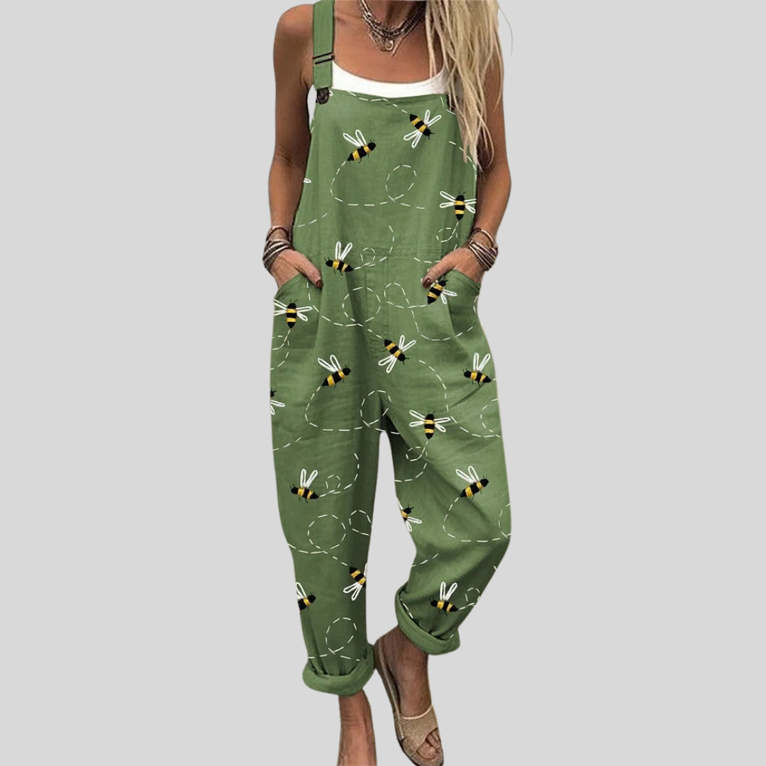 Marguerite - Green Overalls with Bee Print