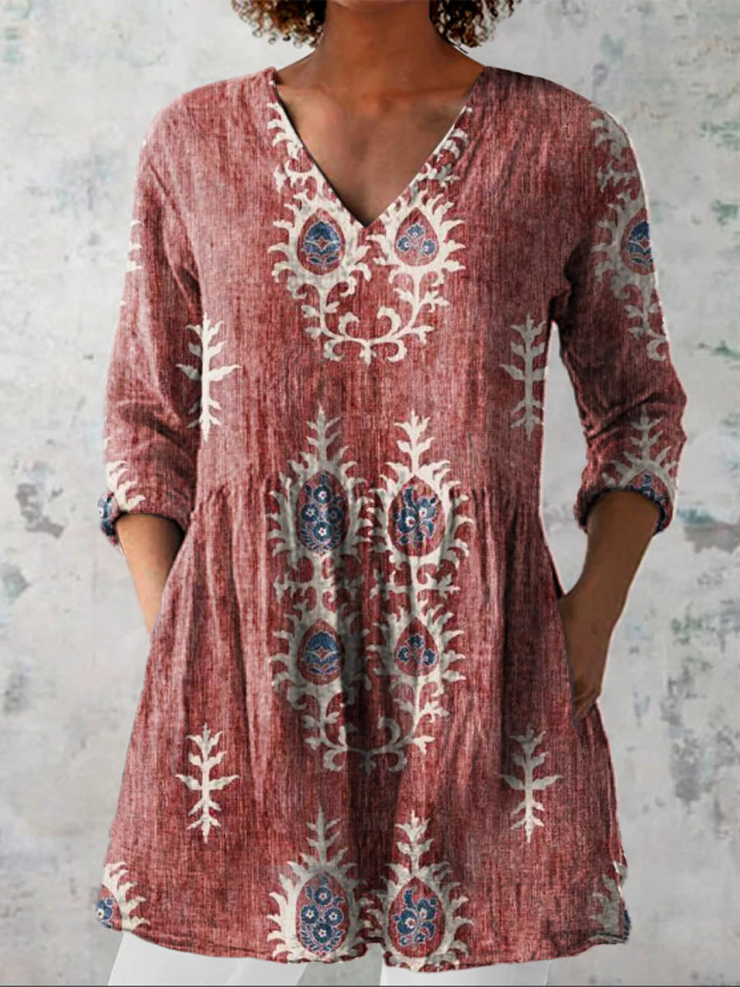 Francesca - Embroidered Blossom Tunic — Red